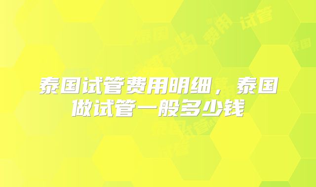 泰国试管费用明细，泰国做试管一般多少钱