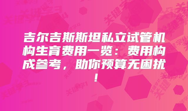 吉尔吉斯斯坦私立试管机构生育费用一览：费用构成参考，助你预算无困扰！