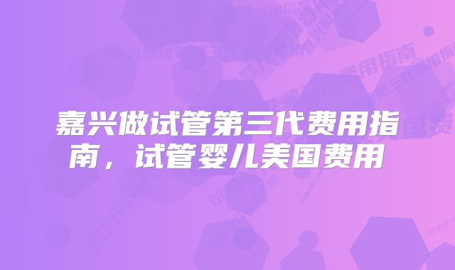 嘉兴做试管第三代费用指南,试管婴儿美国费用