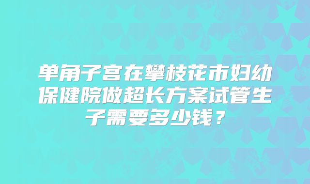 单角子宫在攀枝花市妇幼保健院做超长方案试管生子需要多少钱？
