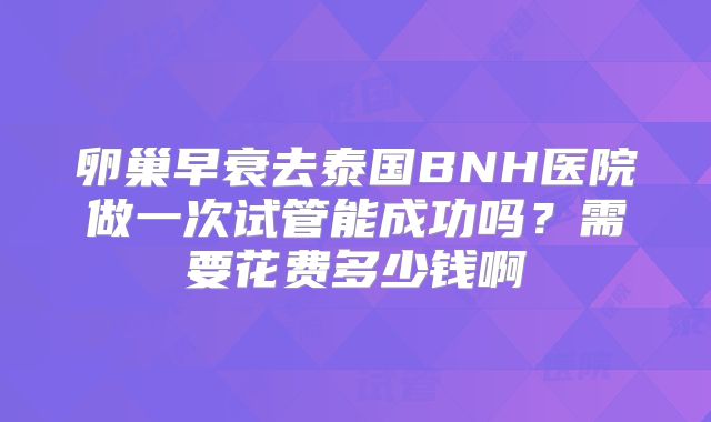 卵巢早衰去泰国BNH医院做一次试管能成功吗？需要花费多少钱啊