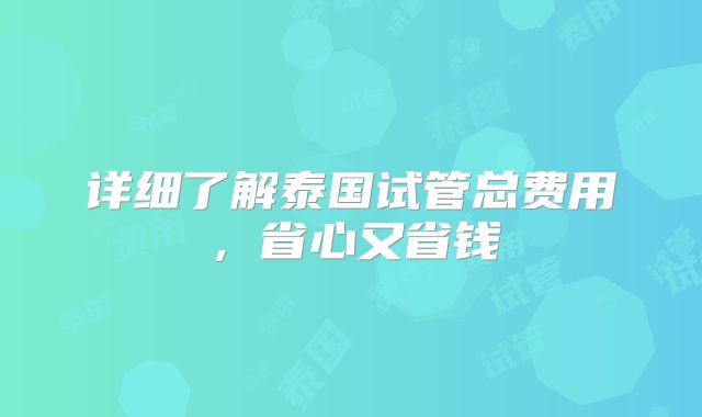 详细了解泰国试管总费用，省心又省钱