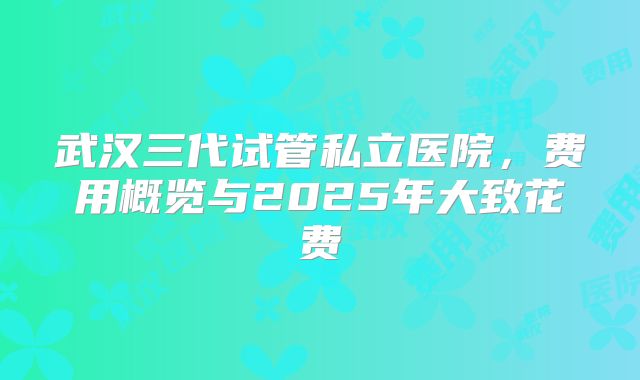 武汉三代试管私立医院，费用概览与2025年大致花费