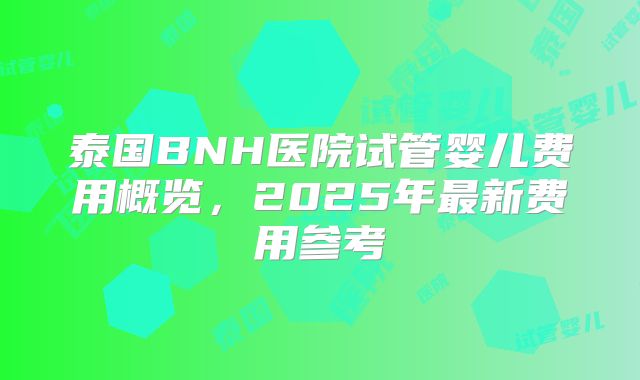 泰国BNH医院试管婴儿费用概览，2025年最新费用参考