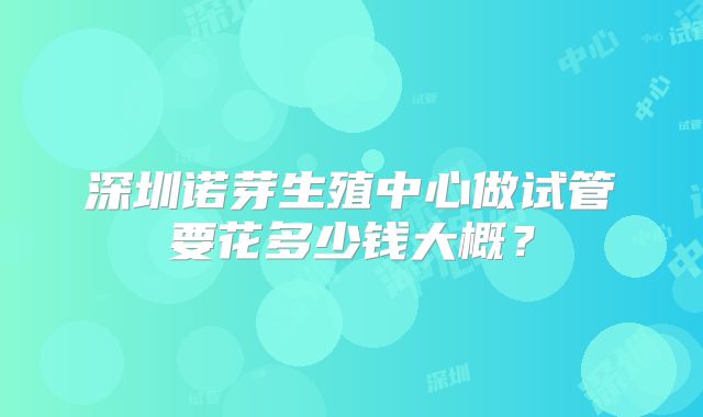 深圳诺芽生殖中心做试管要花多少钱大概？