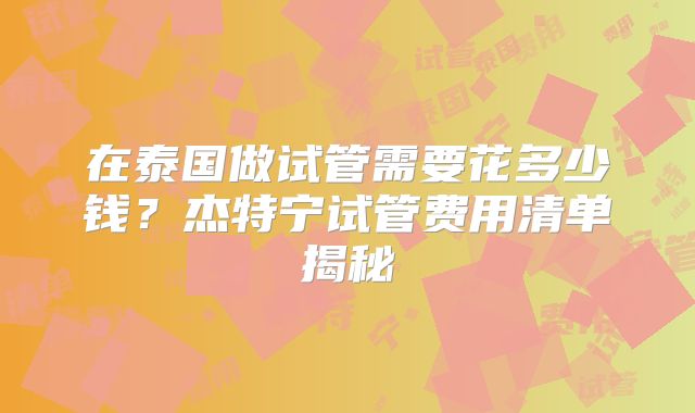 在泰国做试管需要花多少钱?杰特宁试管费用清单揭秘