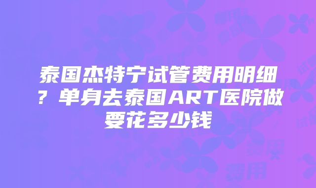 泰国杰特宁试管费用明细？单身去泰国ART医院做要花多少钱