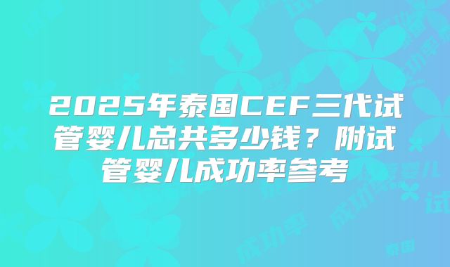2025年泰国CEF三代试管婴儿总共多少钱?附试管婴儿成功率参考