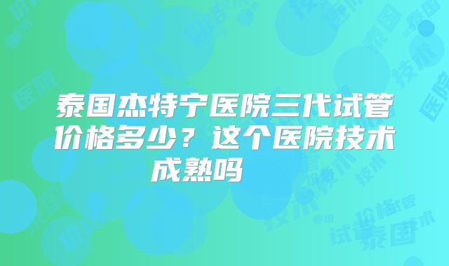泰国杰特宁医院三代试管价格多少？这个医院技术成熟吗    