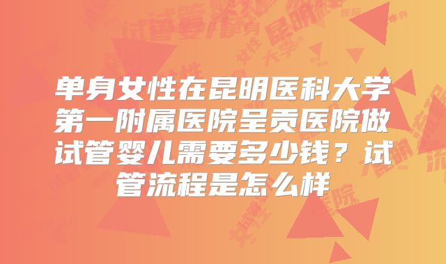 单身女性在昆明医科大学第一附属医院呈贡医院做试管婴儿需要多少钱？试管流程是怎么样