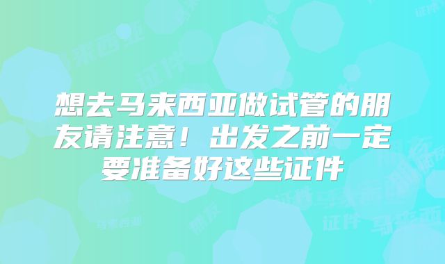想去马来西亚做试管的朋友请注意！出发之前一定要准备好这些证件