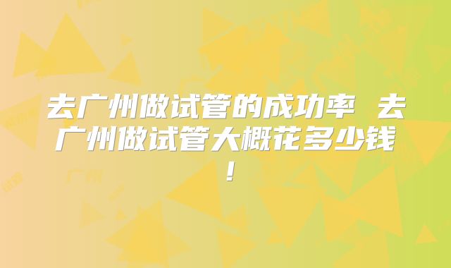 去广州做试管的成功率 去广州做试管大概花多少钱！