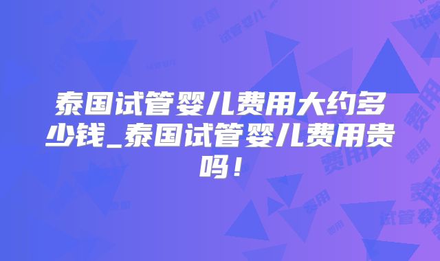 泰国试管婴儿费用大约多少钱_泰国试管婴儿费用贵吗!
