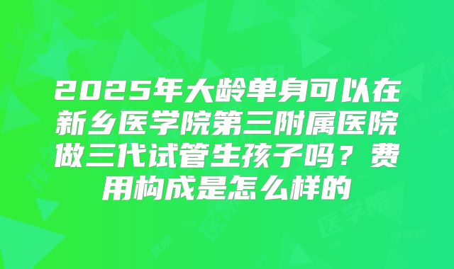 2025年大龄单身可以在新乡医学院第三附属医院做三代试管生孩子吗?费用构成是怎么样的