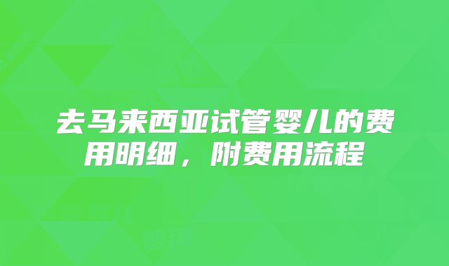 去马来西亚试管婴儿的费用明细,附费用流程