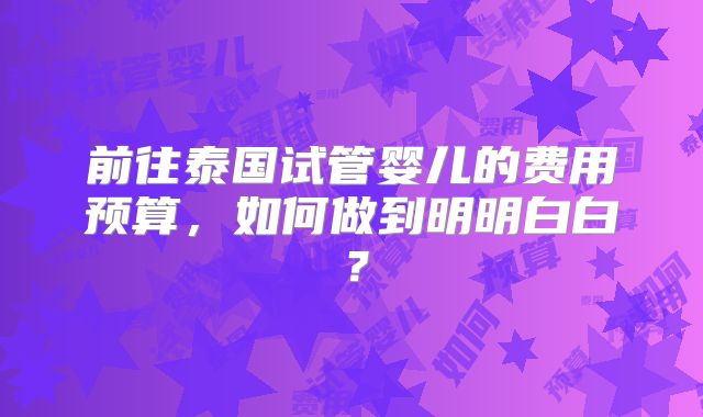前往泰国试管婴儿的费用预算，如何做到明明白白？