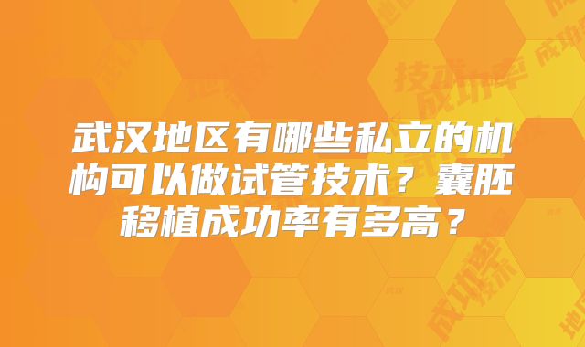 武汉地区有哪些私立的机构可以做试管技术？囊胚移植成功率有多高？