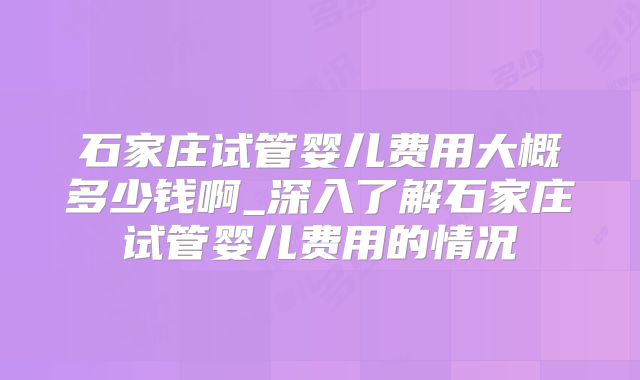 石家庄试管婴儿费用大概多少钱啊_深入了解石家庄试管婴儿费用的情况