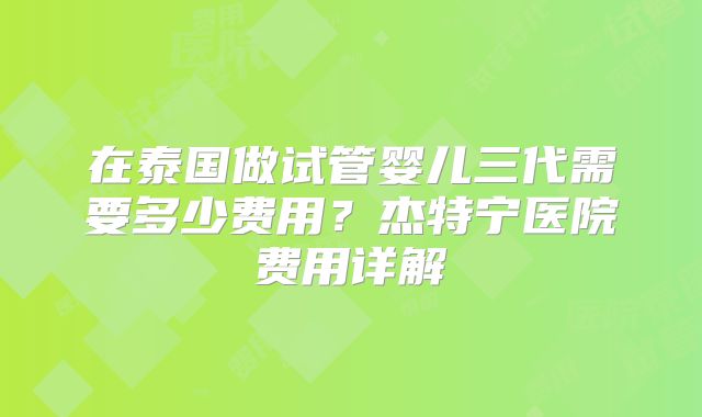 在泰国做试管婴儿三代需要多少费用？杰特宁医院费用详解