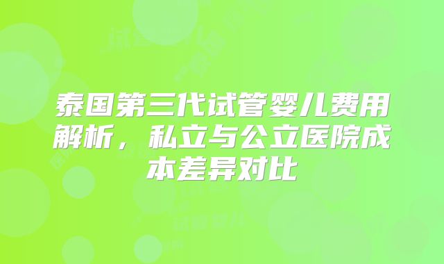 泰国第三代试管婴儿费用解析,私立与公立医院成本差异对比