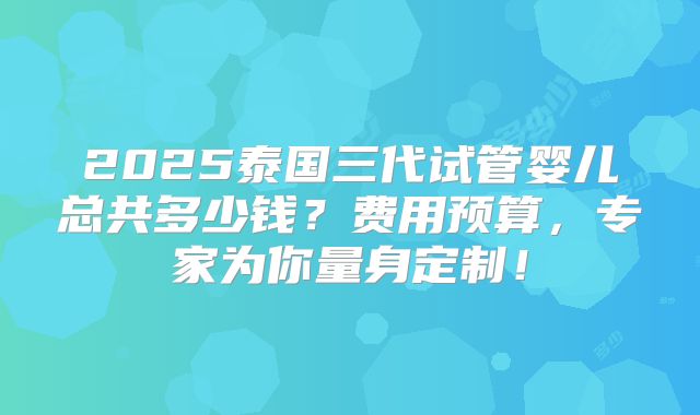 2025泰国三代试管婴儿总共多少钱?费用预算,专家为你量身定制!