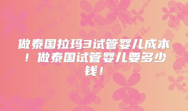 做泰国拉玛3试管婴儿成本!做泰国试管婴儿要多少钱!