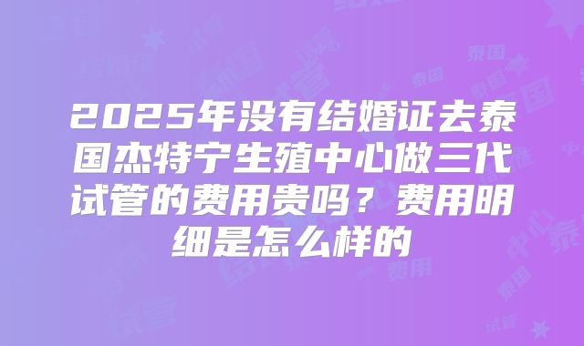 2025年没有结婚证去泰国杰特宁生殖中心做三代试管的费用贵吗？费用明细是怎么样的