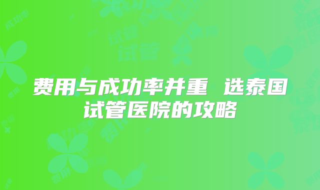 费用与成功率并重 选泰国试管医院的攻略