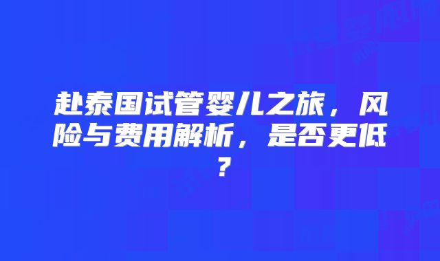 赴泰国试管婴儿之旅，风险与费用解析，是否更低？