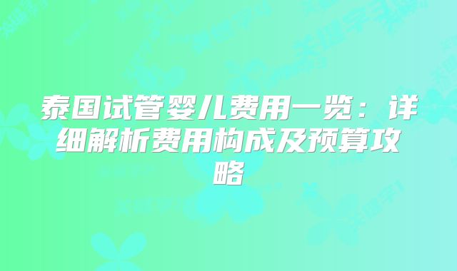 泰国试管婴儿费用一览:详细解析费用构成及预算攻略
