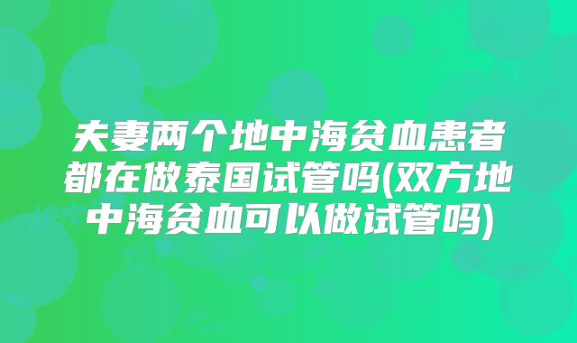 夫妻两个地中海贫血患者都在做泰国试管吗(双方地中海贫血可以做试管吗)