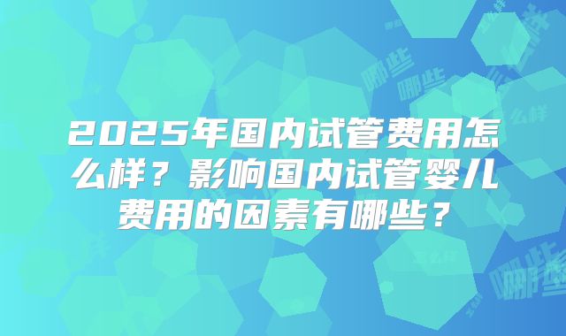 2025年国内试管费用怎么样？影响国内试管婴儿费用的因素有哪些？
