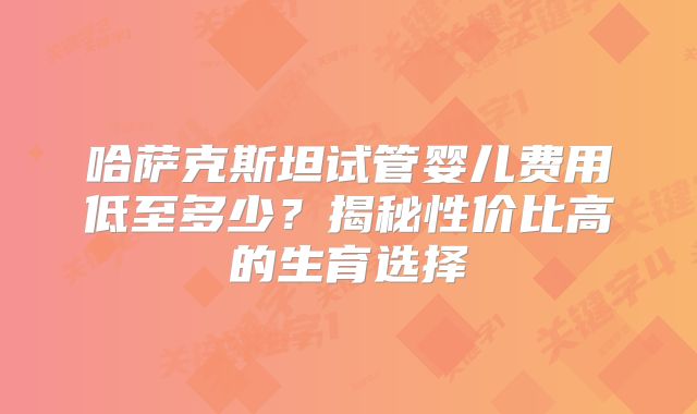 哈萨克斯坦试管婴儿费用低至多少？揭秘性价比高的生育选择