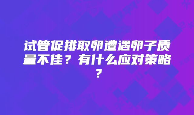 试管促排取卵遭遇卵子质量不佳？有什么应对策略？