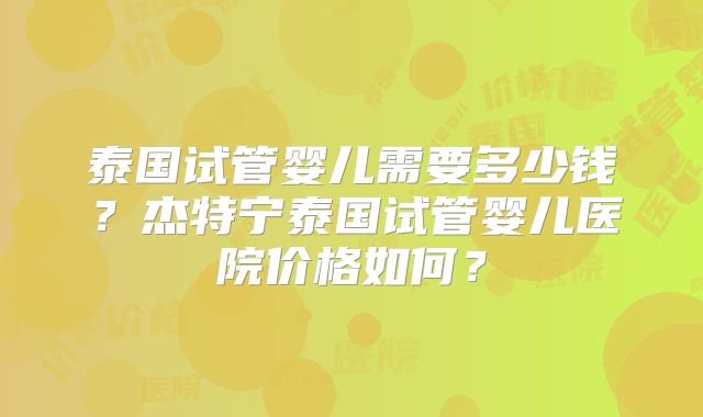 泰国试管婴儿需要多少钱？杰特宁泰国试管婴儿医院价格如何？