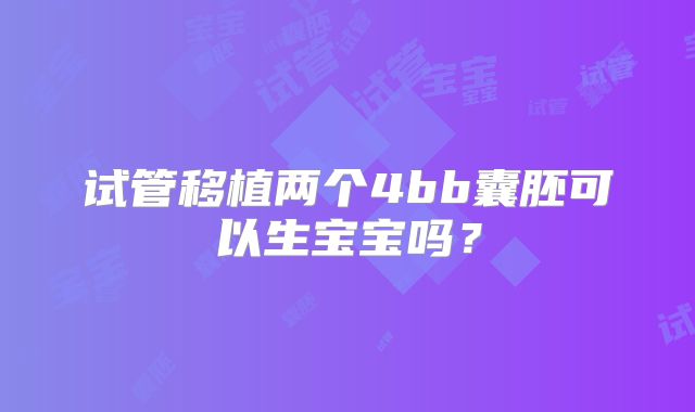 试管移植两个4bb囊胚可以生宝宝吗?