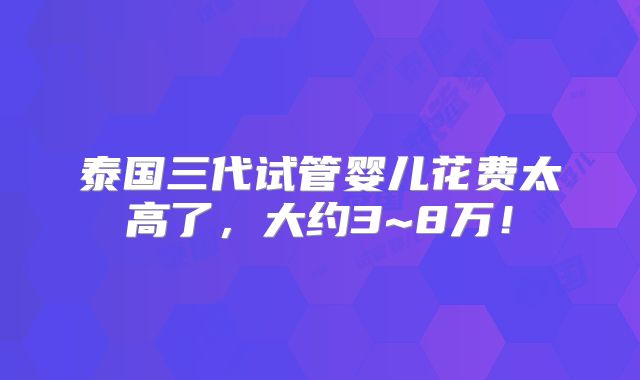 泰国三代试管婴儿花费太高了,大约3~8万!