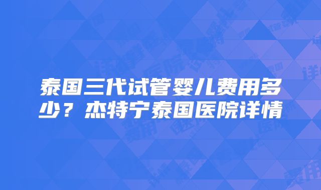 泰国三代试管婴儿费用多少？杰特宁泰国医院详情