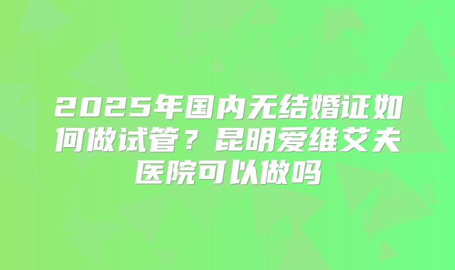 2025年国内无结婚证如何做试管？昆明爱维艾夫医院可以做吗