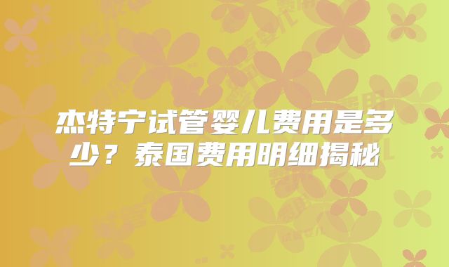 杰特宁试管婴儿费用是多少?泰国费用明细揭秘