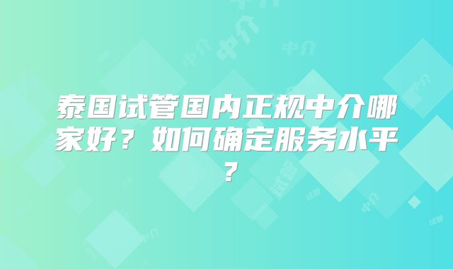 泰国试管国内正规中介哪家好？如何确定服务水平？