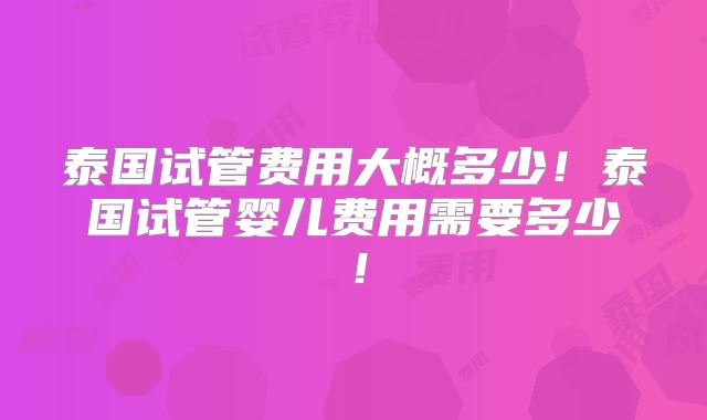 泰国试管费用大概多少！泰国试管婴儿费用需要多少！