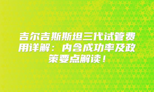 吉尔吉斯斯坦三代试管费用详解：内含成功率及政策要点解读！