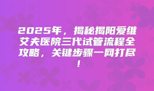 2025年，揭秘揭阳爱维艾夫医院三代试管流程全攻略，关键步骤一网打尽！