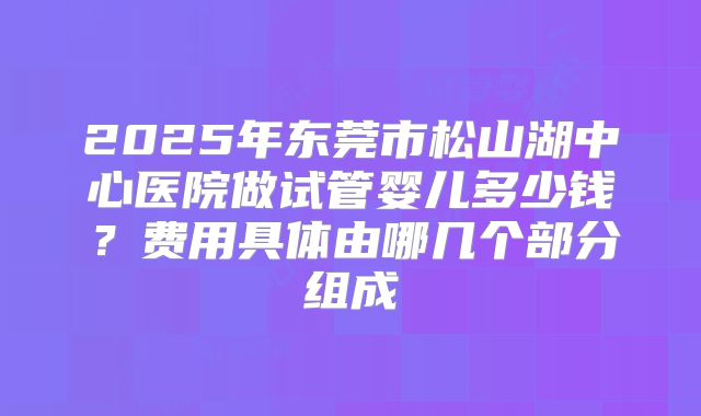 2025年东莞市松山湖中心医院做试管婴儿多少钱?费用具体由哪几个部分组成