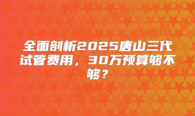 全面剖析2025唐山三代试管费用，30万预算够不够？