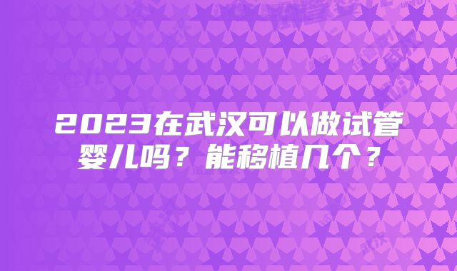 2023在武汉可以做试管婴儿吗？能移植几个？