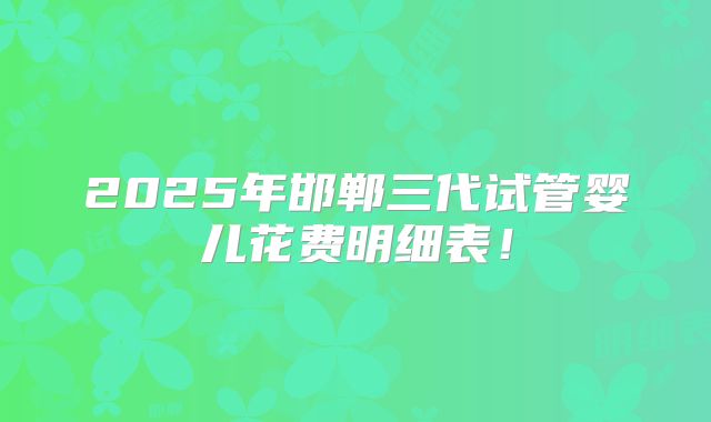 2025年邯郸三代试管婴儿花费明细表！