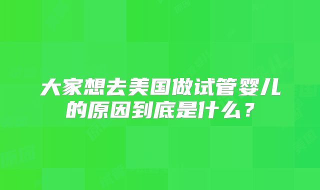 大家想去美国做试管婴儿的原因到底是什么？