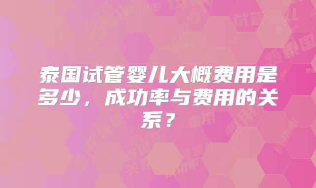 泰国试管婴儿大概费用是多少，成功率与费用的关系？